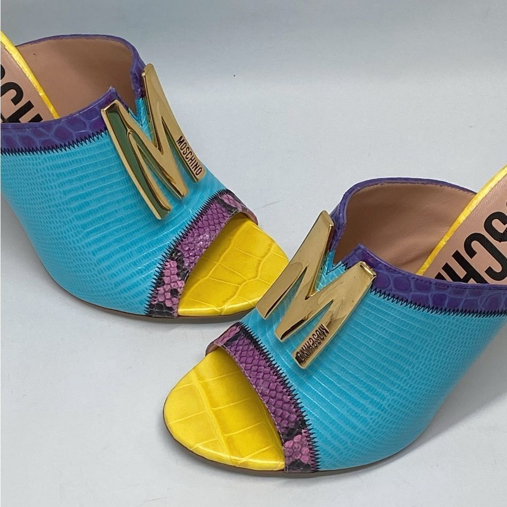 Moschino M Stud Group Patchwork Leather Mule Sand… - image 6